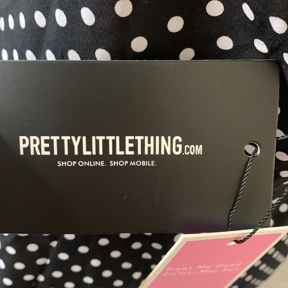 PrettyLittleThing Black White Polka Dot Dress Waist Cut Out Size 10 - Picture 10 of 16